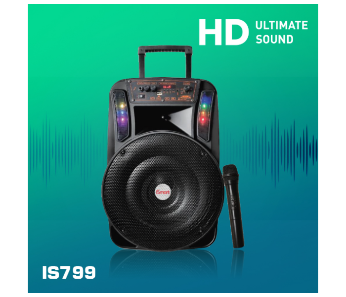 ISmart  IS799 Wireless Rechargeable Trolley Speaker with Mic - Black - Zoom Image 3