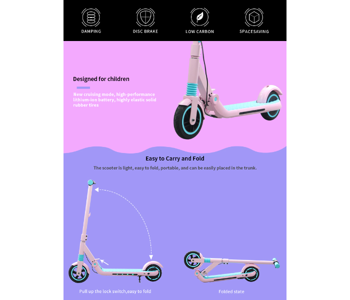 Crony C4 Capacity Of 120Pounds With 150W Children Electric Kick Scooter -Pink - Zoom Image 2