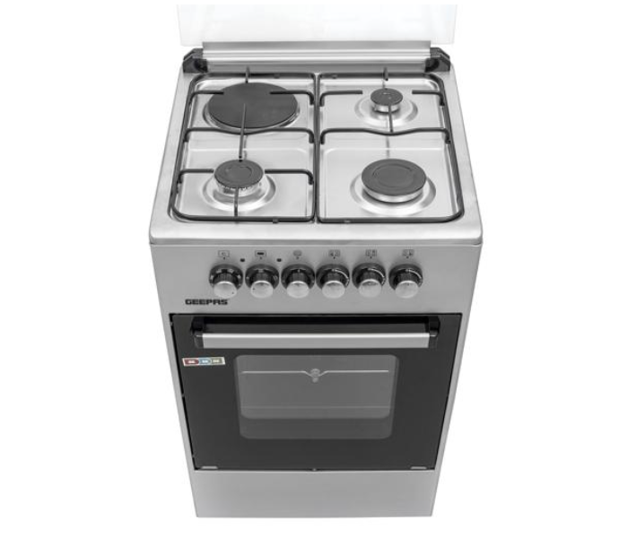 Geepas GCR5031NEHT Stainless steel 3 Gas Pipe Type Burners and 1 Hot Plate 1000W power 50x50 Free Standing Glass Oven - Black And Silver - Zoom Image 4