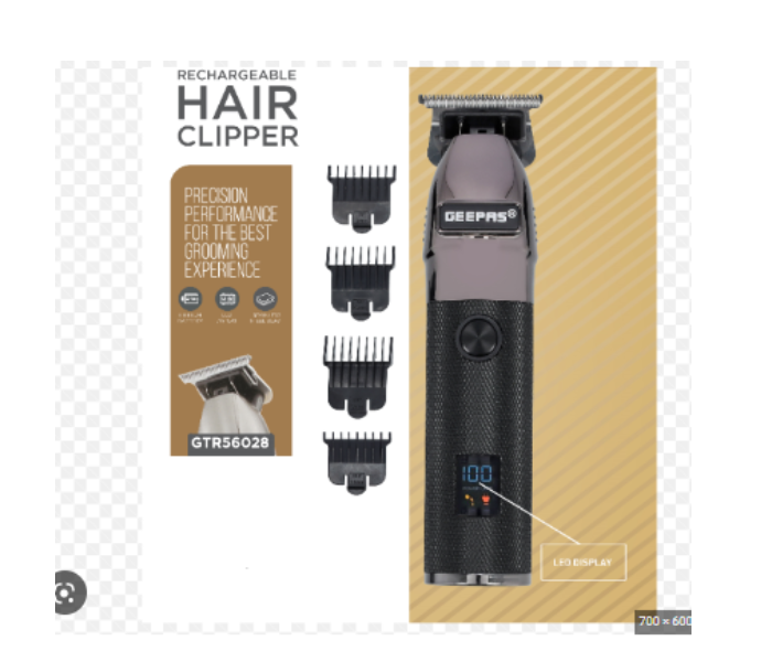 Geepas GTR56028 Rechargeable USB Hair Clipper with LED Display - Black and Grey - Zoom Image