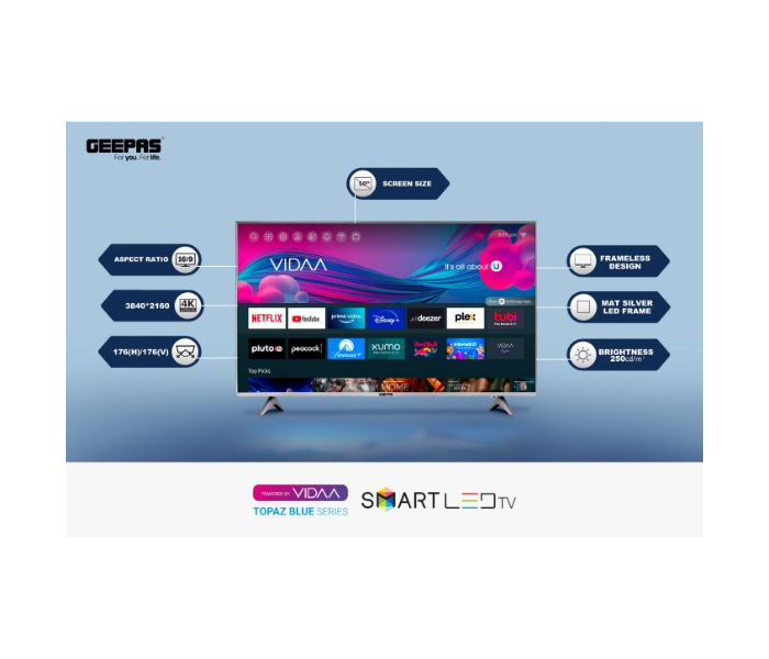 Geepas GLED5009SVUHD 50Inch 4K Ultra HD Smart TV - Matte Silver - Zoom Image 4