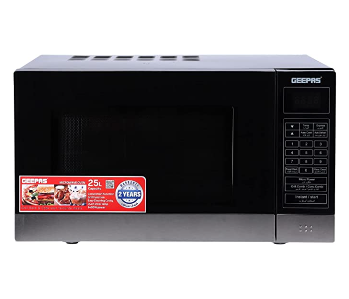 Geepas  GMO2706CB 1400W Digital Control Defrost Grill 270mm Glass Turntable 25L Capacity Microwave Oven -Black - Zoom Image 2