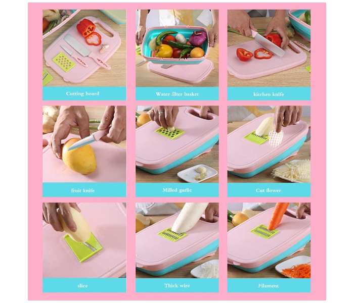 9 In 1 Multifunctional Cutting Board Foldable Kitchen Chopping Board Safety Cutting Durable Board Set with Knives - A - Zoom Image 6