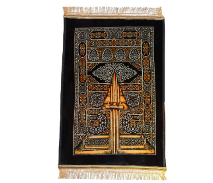 Anti-Slip Velvet Top Prayer Rug Printed Black with Golden Color Edges 80x120 cm - Zoom Image