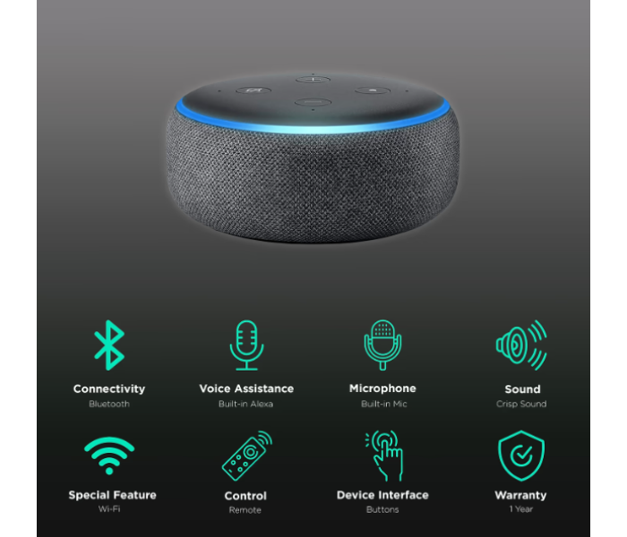 Amazon Echo Dot 3rd Gen with Built-in Alexa Smart Speaker - Black - Zoom Image 3