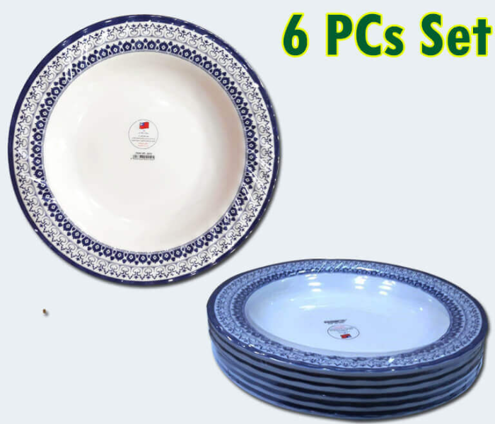 6pc Melamine Number 10 Dinner Round Plate Dish set - White and Blue - Zoom Image