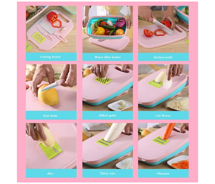 9 In 1 Multifunctional Cutting Board Foldable Kitchen Chopping Board Safety Cutting Durable Board Set with Knives - B - Zoom Image 5