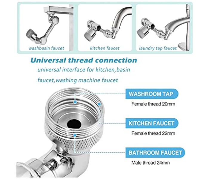 Faucet Extender Aerator, 1080° Rotating Universal Splash Filter Faucet,1080 Big Angle Swivel Faucet Aerator Sink Face Wash Attachment with 2 Water Outlet Modes  - Zoom Image 3