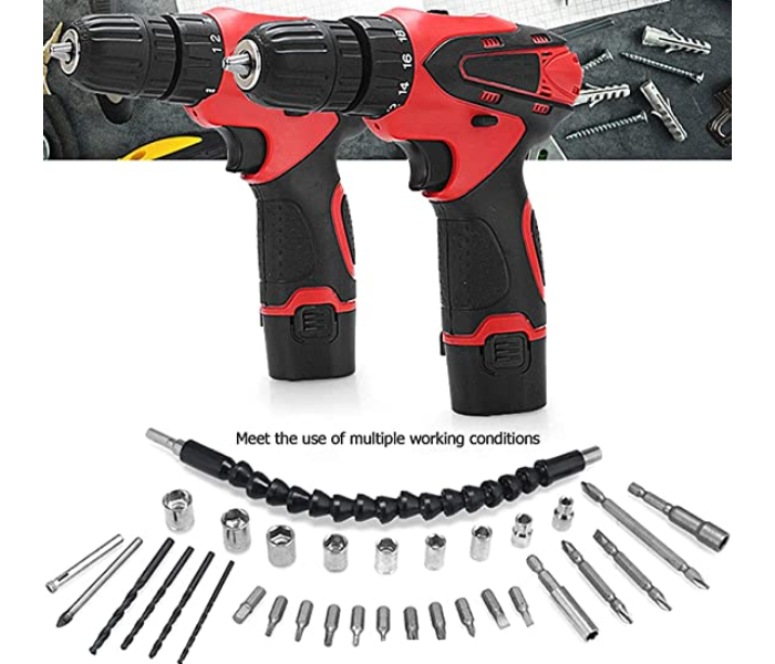 Generic Drill Driver 12V Double-Speed with 2  Batteries and Free Accessories Kit Set - Zoom Image 2