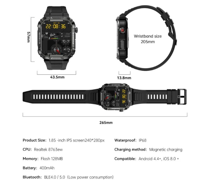 MK66 Rugged Bluetooth Phone Call Sports Wireless Charging HD Display Smart watch For Men - Zoom Image 3