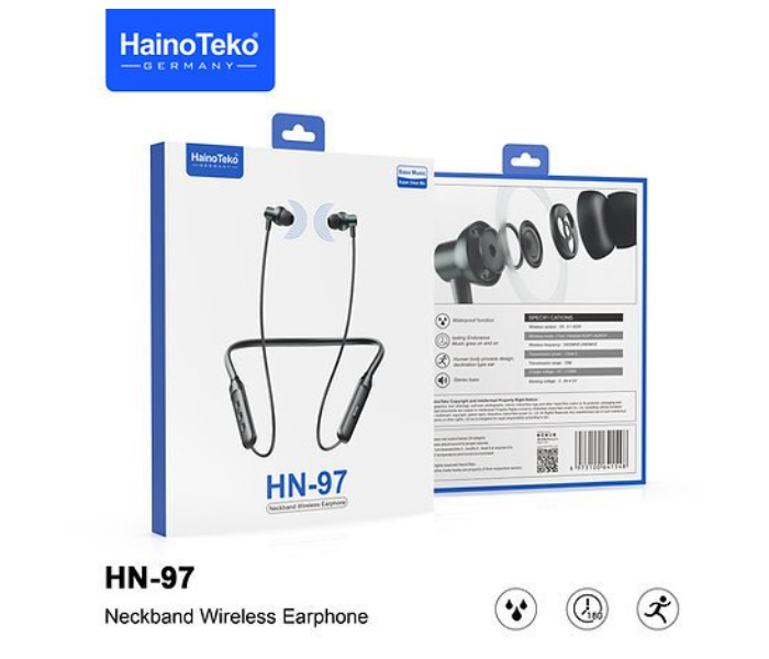 Haino Teko HN-97 Waterproof Neckband Wireless Bluetooth Earphone - Black  - Zoom Image 2