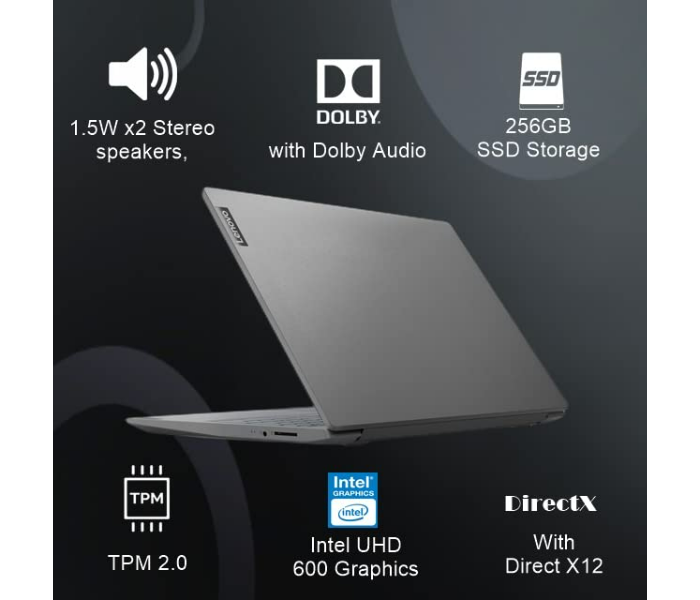 Lenovo V15 15.6 Inch HD Intel Celeron N4020 Procesor 1.1 Ghz 4GB RAM 256GB SSD With Integrated Graphics DOS - Iron Grey - Zoom Image 9