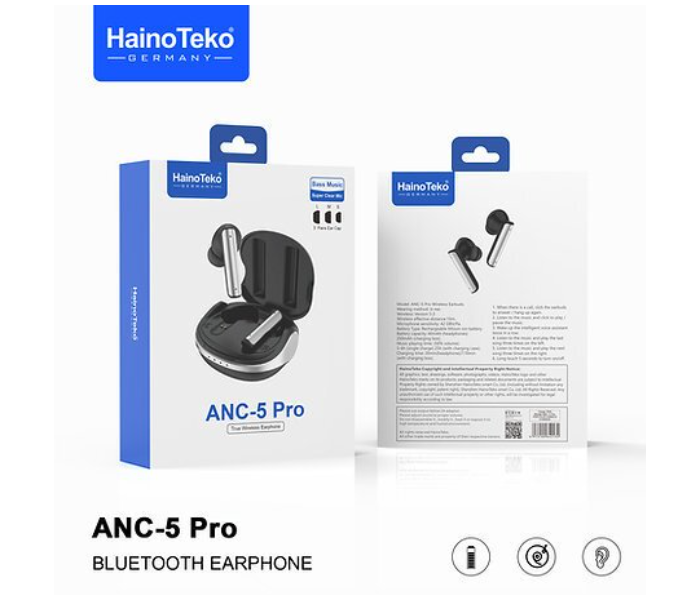 Haino Teko ANC-5 Pro Wireless Bluetooth Earphone - Black - Zoom Image 2