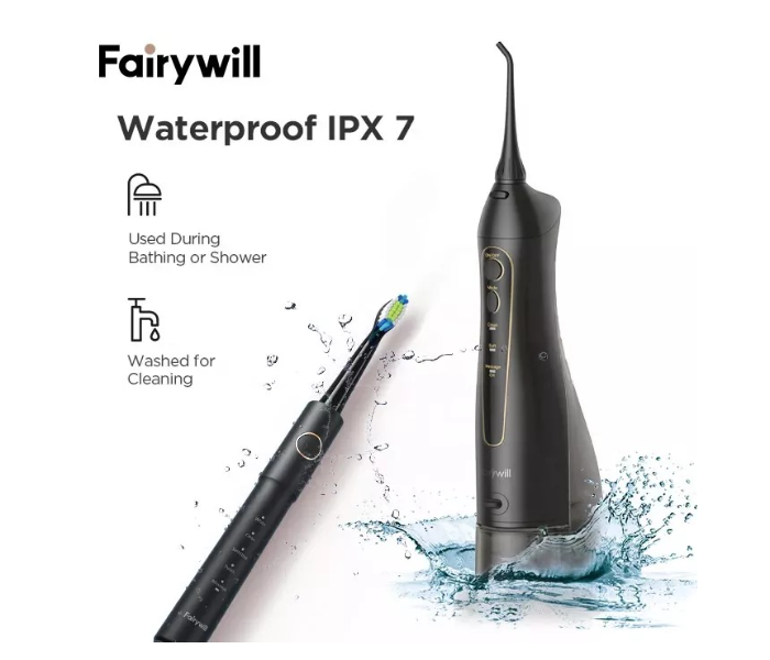 Fairywill FW5020E Water Flosser and  E11 Electric Toothbrush Combo with 4 Jet Tips and 4 Brush Heads - Black - Zoom Image 2