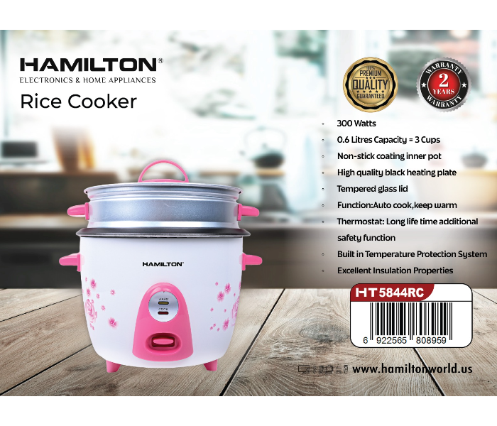 Hamilton HT5844RC High Quality Black Heating Plate With 300Watts Rice Cooker -White And Pink - Zoom Image