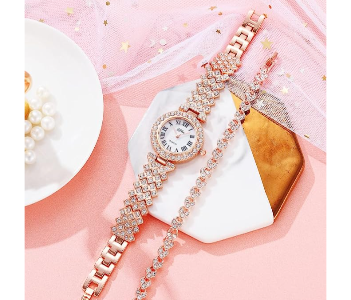 Luxury Women platinum Watch Fashion Ladies Quartz Diamond Wristwatch Elegant Female Bracelet Watches 2pcs Set - Zoom Image 3