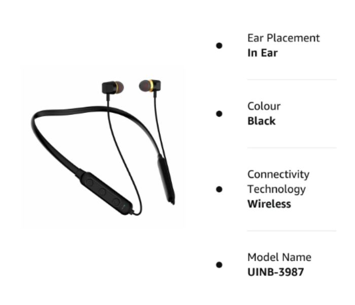 U and i UiNB-3987 Wireless Bluetooth Wireless Neckband - Black - Zoom Image 2