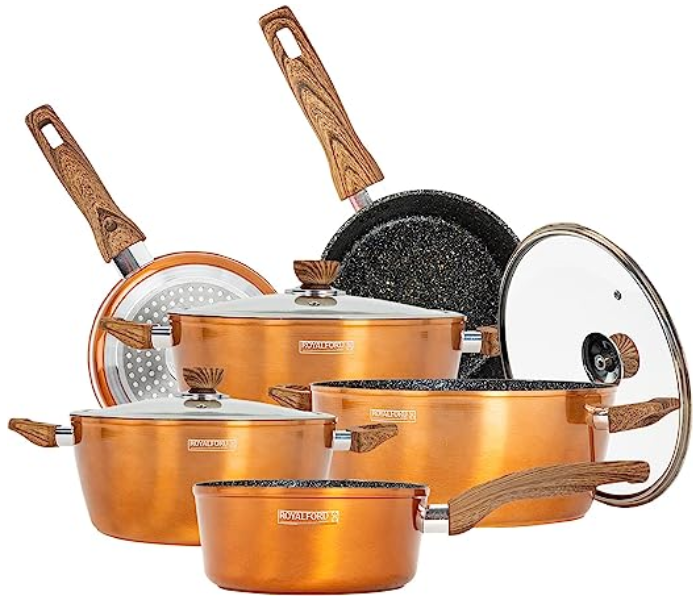 Royalford RF9769 10 Pieces Classic Bronze Series Forged Aluminum Cookware Set - Zoom Image 2