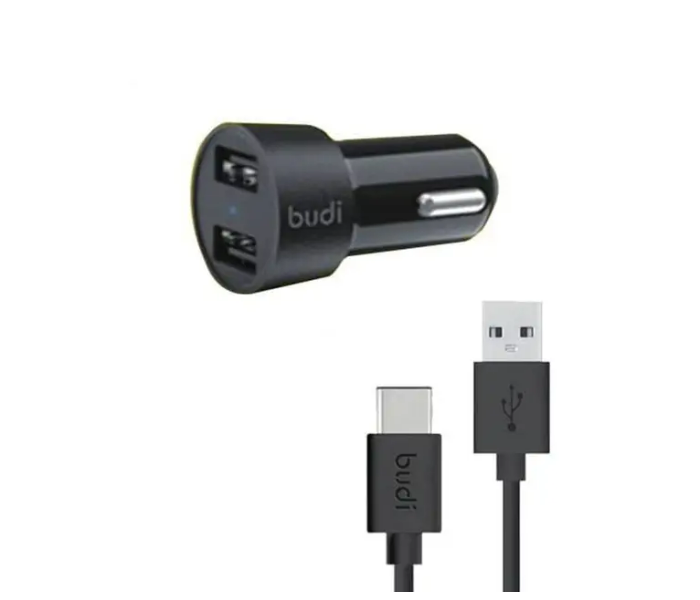 Budi USB Car Charger with 1 USBA to USB-C cable - Black - Zoom Image 2