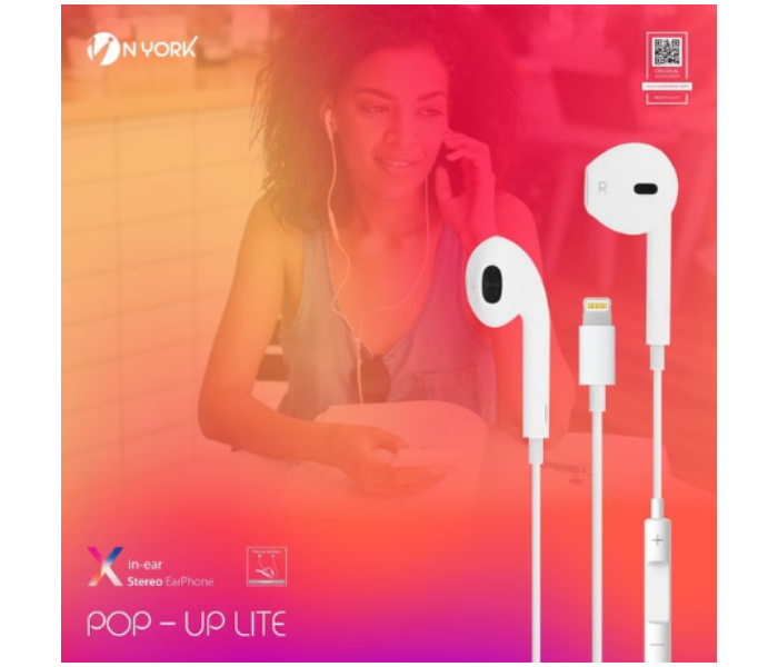 Nyork BE-701 Wired In Ear Lightning Pop Up Earphone - White - Zoom Image 1