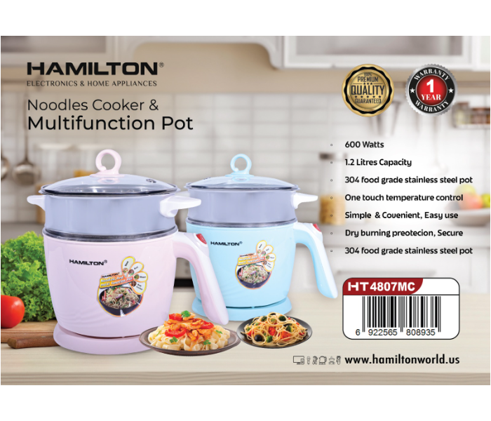 Hamilton HT4807MC One Touch Temperature Control 600Watts with 1.2Liters Capacity Noodles Cooker -Pink And Purple - Zoom Image