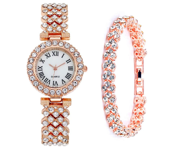 Luxury Women platinum Watch Fashion Ladies Quartz Diamond Wristwatch Elegant Female Bracelet Watches 2pcs Set - Zoom Image 1