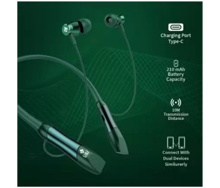 U and i UiNB-2214 Snap Series Wireless Neckbands with Type-C Charging - Green - Zoom Image 4