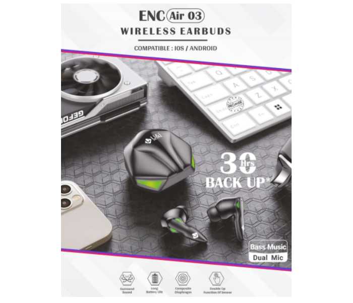 U and i ENC Air 03 TWS Wireless Earbuds - Black - Zoom Image 2