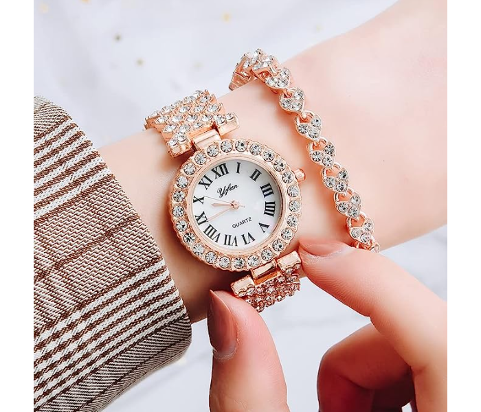 Luxury Women platinum Watch Fashion Ladies Quartz Diamond Wristwatch Elegant Female Bracelet Watches 2pcs Set - Zoom Image 2