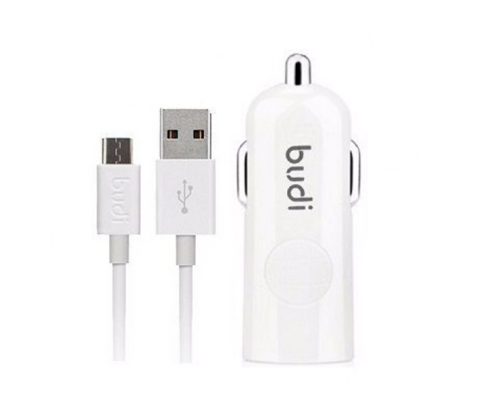 Budi 2.4A Single USB Car Charger with Micro USB Connector Chagring Cable - White - Zoom Image 2