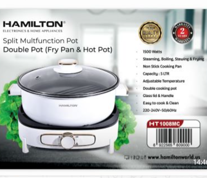 Hamilton HT1008MC Double Cooking Pot With Adjustable Temperature 5liter with 1500Watts -White - Zoom Image