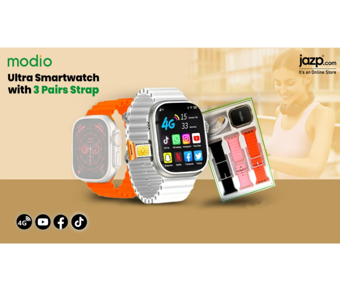 Modio 4G Sim 2.2 Inch 1GB RAM 16GB ROM HD Screen Ultra Smartwatch with 3 Pairs Strap - Zoom Image 8