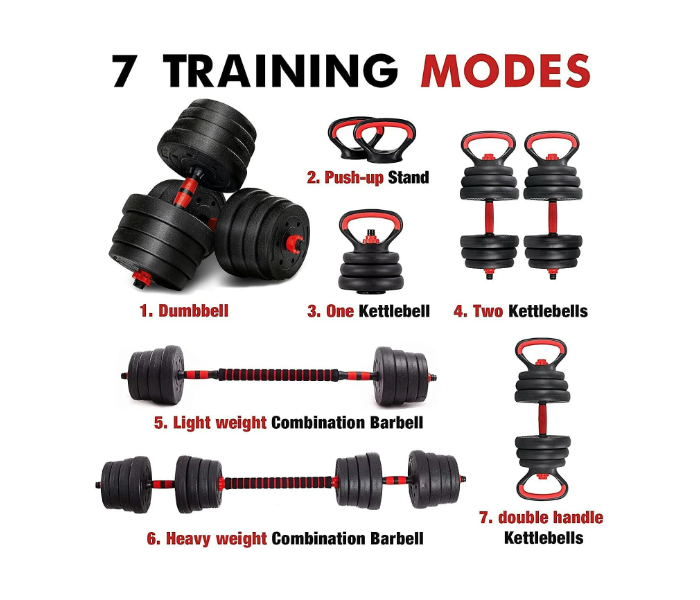 ULTIMAX 7 in 1 Dumbbell Set Free Weights Dumbbells Set with Connecting Rod Used as Barbell Kettlebell and Push-ups Weightlifting Fitness  - Black - Zoom Image 2