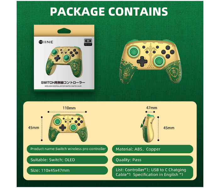 IINE Ares Mecha Wireless Pro Controller – Golden And Green - Zoom Image 2