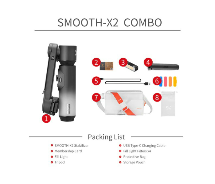 Zhiyun Smooth-X2 Smartphone Gimbal Stabilizer Combo Kit - Black - Zoom Image 4