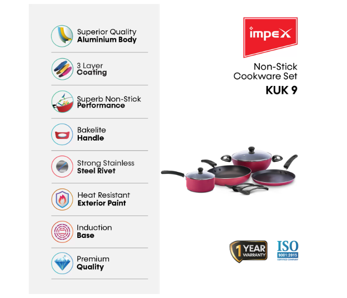 Impex 9 Pcs Nonstick Cookware Set- KUK 9 - Zoom Image 2