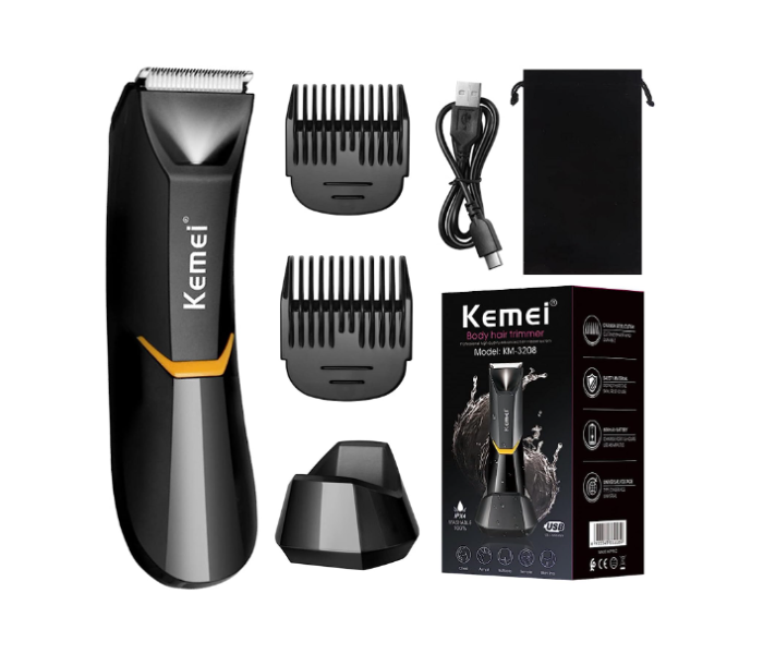 Kemei KM - 3208 Body Hair Trimmer, Electric Groin Trimmers for Men, Replaceable Electric Cordless Ball Hair Trimmer Shaver, Multi-Function Body Groomer Set Pubic Trimmers with Washable Blade - Black - Zoom Image 2