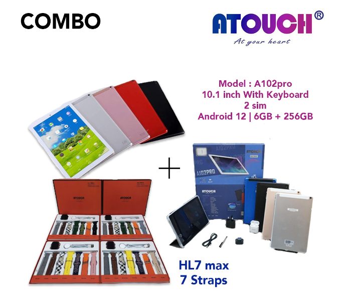 A touch A102 Pro 10.1 Inch 6GB 256GB Tablet with Keyboard And HL7 Max Smart watch with 7 Straps Combo   - Zoom Image 5