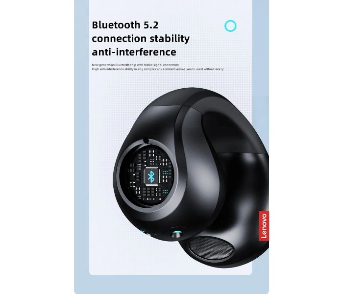  Lenovo Thinkplus XT83 II TWS Wireless Headphones Bluetooth 5.2 Earclip Design Touch Control - Black - Zoom Image 6