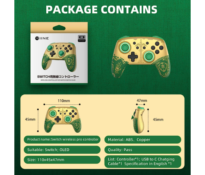 IINE Ares Mecha Wireless Pro Controller – Golden And Green - Zoom Image 3