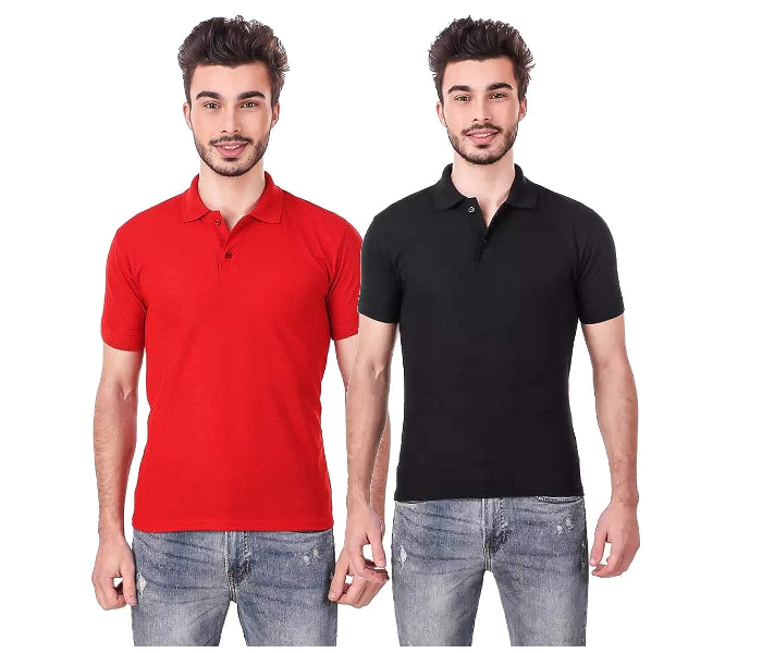 Mixed Color Solid Men's Polo Cotton T-shirt - Small - Zoom Image