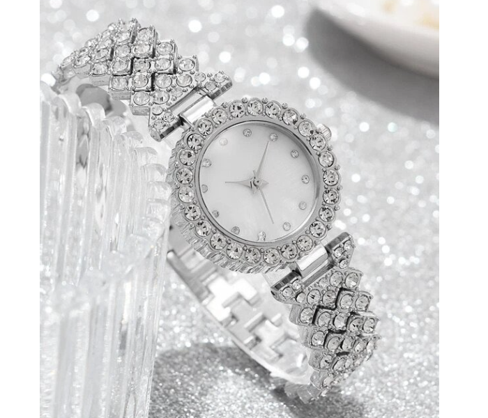 Rhinestone Decor Quartz Watch Wristwatches For Women with 5 Pcs Jewelry Set - Silver - Zoom Image 2