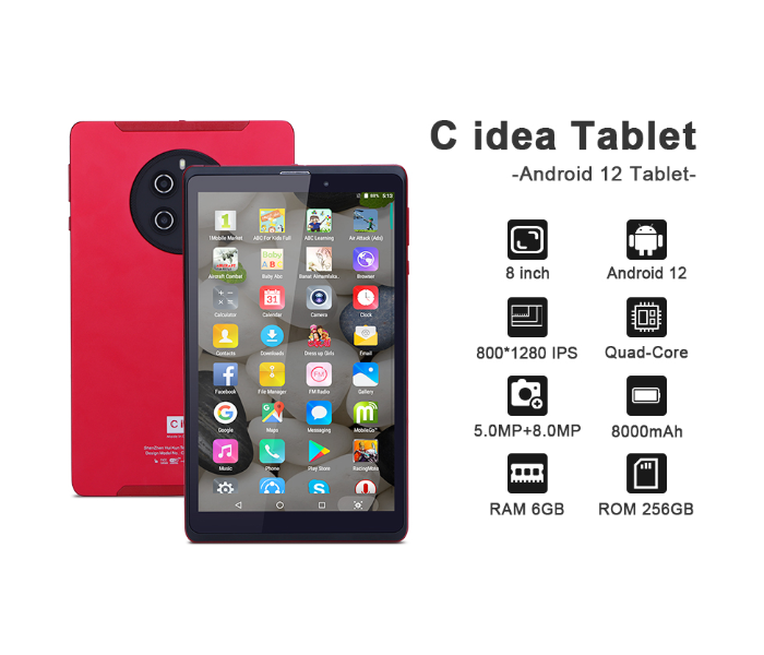 C Idea CM815 8 Inch 6GB RAM 256GB Android 12.0 Tablet with HD IPS Display - Assorted - Zoom Image 3