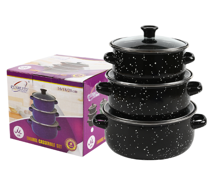 Jongo 6 pcs High Quality Casserole Set With Glass Lid - Black - Zoom Image 3