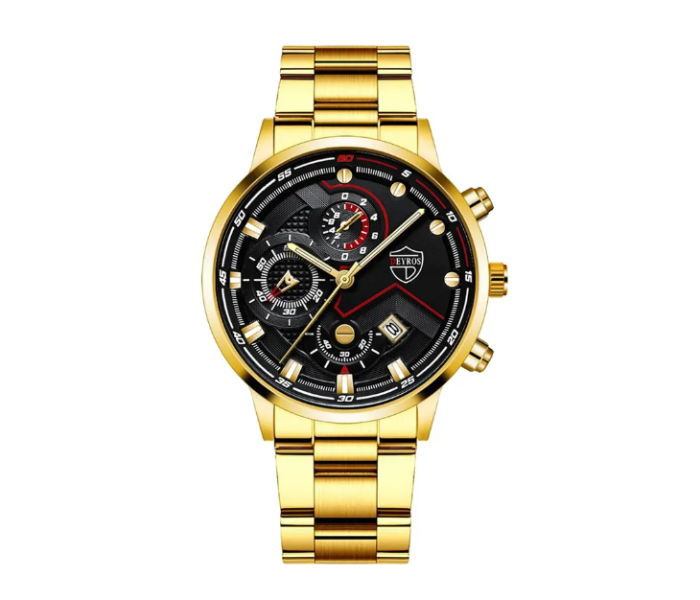 Zinc Alloy Strap Business Date Round Dial Quartz Watch For Men - Gold - Zoom Image 1