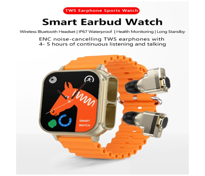 N22 1.96 inch 2 in 1 Series 8 Waterproof Smart Watch with Headphones NFC Health Monitor TWS Music MP3 HiFi Speaker Stereo Wireless Earbuds - Orange - Zoom Image 4