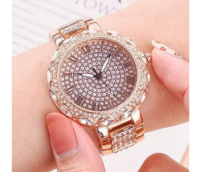 Geneva Luxury Brand Silver Diamond Quartz Fashion Watch For Women - Rose Gold - Zoom Image 2