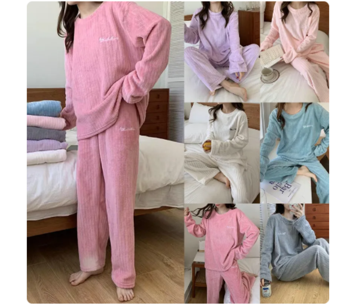 Autumn Winter Coral Fleece Home Wear Pajamas Suit For Women - Grey - Zoom Image 3