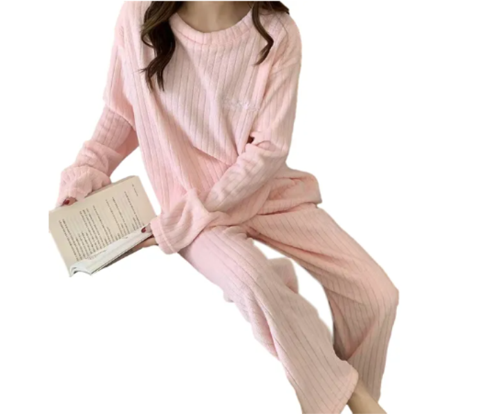 Autumn Winter Coral Fleece Home Wear Pajamas Suit For Women - Pink - Zoom Image 1