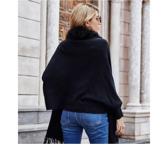 Fur Collar Winter Oversized Women's Winter Shawls - Black - Zoom Image 3